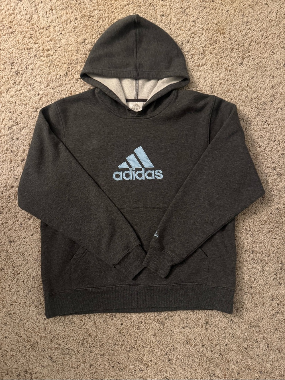 adidas Women’s Dark Gray Hoodie with Light Blue Logo, size Large